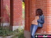 Sexy curly teen with unshaven pussy masturbates outdoors 4/16