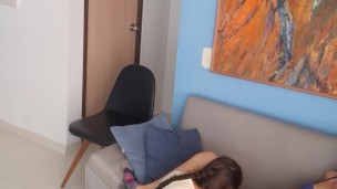 I kiss my sister-in-law's pussy, I kiss her feet and we touch our pussies on the couch.