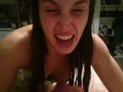 4k Amateur brunette blowjob, dick as mic