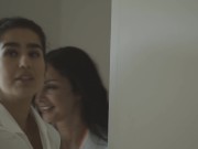 Stunning Brunette Lesbians Share Sex Toys 2/16