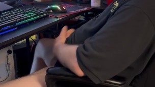 Gamer jerks off - massive cumshot! Hot sex, masturbate, sexy slut