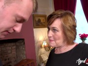 They look deep into each others eyes and the sexy brunette starts rubbing her ass on his pants. She is fingered and licked, 5/16