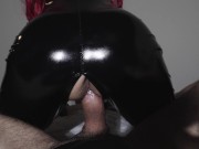 I ride him in reverse in my latex suit, but my pussy is too tight and he can't resist 8/16