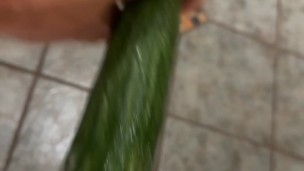Quick fuck my ass with big cucumber