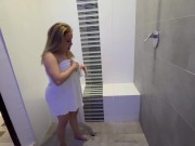 I call the plumber to fix my shower, and he ends up splashing his cum on my face. 4/16