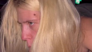 Skinny blonde sucks hard