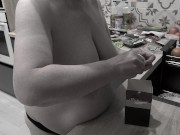 With big natural saggy tits, mature housewife bbw milf cooking in the kitchen. 8/16