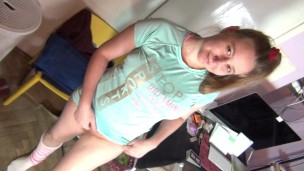 Long, blonde pussy hair show at home. POV