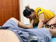 I receive a good blowjob from my Colombian sister-in-law and I give her a cumshot in her mouth