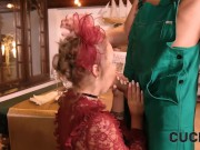 CUCK4K. Rika Fane fucked in shaved pussy by groundskeeper on husband's eyes 7/16