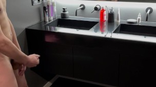 The guy jerked off in the shower and a lot of CUM