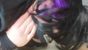 Femboy in fishnets gives himself creampie with huge dildos