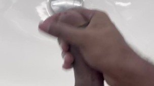 Horny gay boy fapping and cumming in office toilet