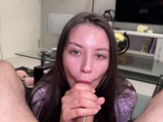 Blowjob or Handjob? Step Sister Gets Horny and Suck Step Brother on Living Room - Cum in my Mouth! 14/16