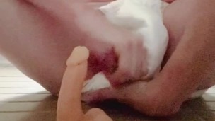 Big dick femboy jerks off and fingers self in a diaper until he blows his load part 2