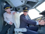 Married newcomer stewardess fuck with both pilots during flight (DP) 3/16