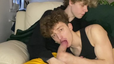 Polish boy with monster white cock fuck face step bro face and cum in mouth