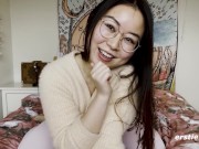 Ersties - Cute Babe From China Rubs Her Shaved Pussy Before Grabbing a Dildo 2/16