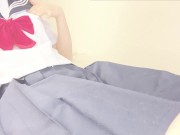 セーラー服のJKが綺麗なおまんこ見せびらかしながら、乳首クリップとおもちゃでクリオナ♡ 1/16