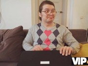 VIP4K. While man is busy gorgeous ladies in lingerie lick each others clits 3/16