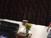 Although she has been caught cheating, the brunette orders her hubby to be a good cuck while she continues fucking. 1/16