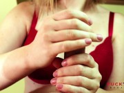 Slapping cock and handjob to make big load with funny mood 2/16