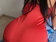 Having a fast anal fuck with my red dress Daddy cum in my asshole