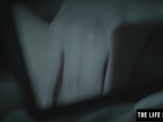 Horny girl watches her fingers sliding in and out of her pussy 9/16