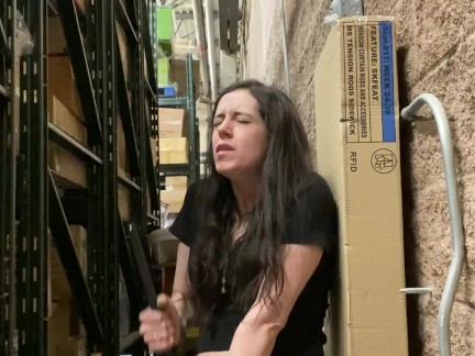 Employee Using Store Monitor to Cum at Work