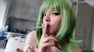 Cute Green Hair Egirl smoking 2 cigarettes at the same time (full vid on my 0nlyfans/ManyVids)