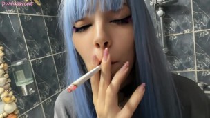 Blue Hair Alt Babe smoking in your bathroom (full vid on my 0nlyfans/ManyVids)