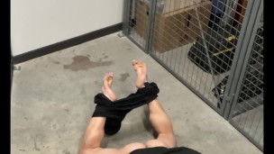 Piss and cumming in storage room