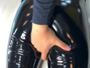 Cum on my ass - a day with a shiny leggings model 2/16