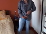 My wife's beautiful stepmother gets dressed and starts touching herself