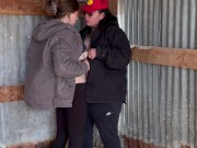 Sexy Lesbian Farmers Kiss And Touch Each Other In The Barn