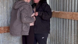 Sexy Lesbian Farmers Kiss And Touch Each Other In The Barn