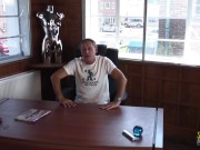 Blonde MILF with a big tongue in stockings gets penetrated by three different guys 1/16