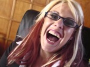 Blonde MILF with a big tongue in stockings gets penetrated by three different guys 2/16