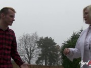 The mature Lacey Starr shows how to ride the hard cock and the two ladies then take turns sitting on him and fucking the cock 4/16