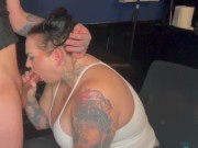 Thick big titty tattooed  goth milf gets fucked till she squirts by her tattoo artist