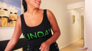 GERMAN SCOUT - Curvy Latina Amy Amor with Big natural Tits and Butt Pickup for Casting Fuck