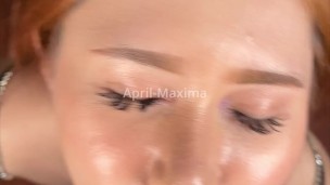 April-Maxima gives a Japanese POV blowjob with her big tits out and gets a huge facial!