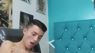  jerking off for my girlfriend and I cum for her in my room