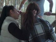 We Sucked Him Together on our Vacation - Public Threesome Blowjob 1/16