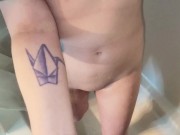 Slow motion piss from dick onto her bald pussy 16/16