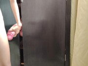 Freak pervo shows his huge dick from the cabinet and gives instructions