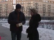 Small-breasted and skinny blonde with a wet pussy fucks a stranger in the kitchen 2/16