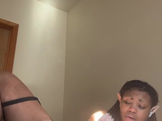Dark Ebony milf dressed up as an elf self masterbating