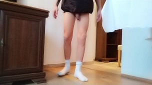 Piss on floor - visible asshole contractions through peeing - cleaning piss with socks