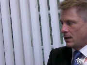 He likes the busty blonde a lot and she finds his cock very hot. She quickly starts sucking his cock. 5/16